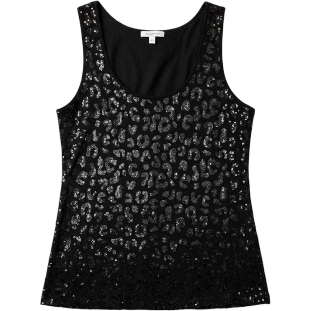 Calvin Klein Black Sequin Leopard Tank Top Medium Y2K Glam Party Sheer